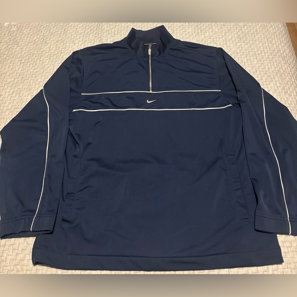 Vintage Nike Center Swoosh Quarter Zip Blue Windbreaker Jacket Size XL